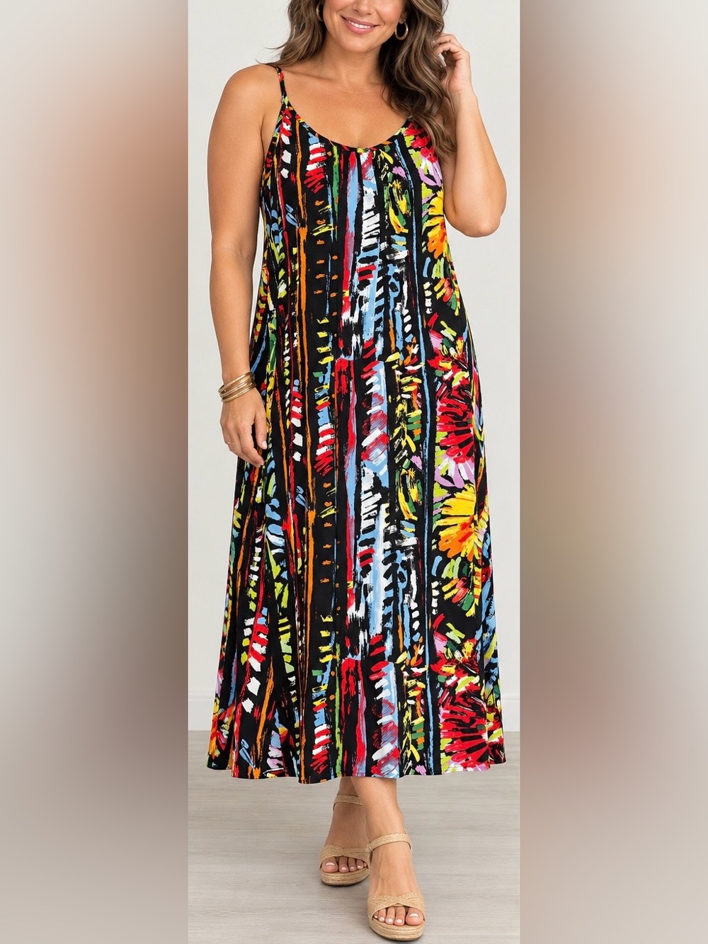 Jams World Joy Dress XL Abstract Floral Print Flowy Midi Maxi Sundress Resort